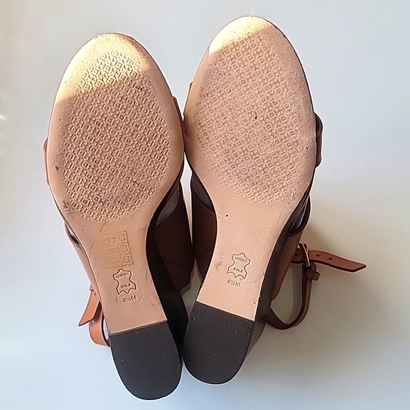 Tory Burch Miller Gold Metal 65mm Wedge Sandal Tan Rose Brown Size 8.5 medium - Picture 4 of 6